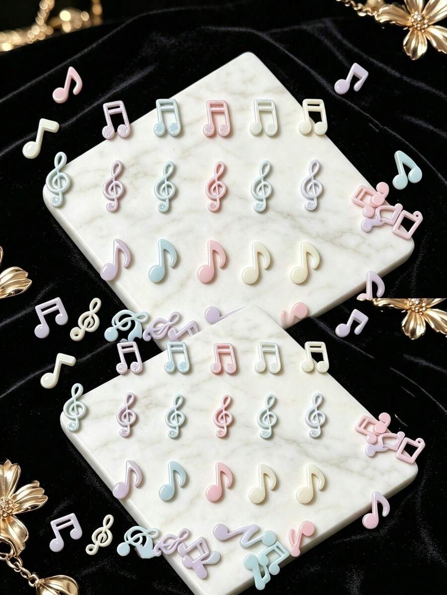 20-200Pcs Colorful Music Note Nail Charms - Alloy 3D Treble Clef Decorations, Dopamine Colors, For DIY Manicure - Multicolor - View 1