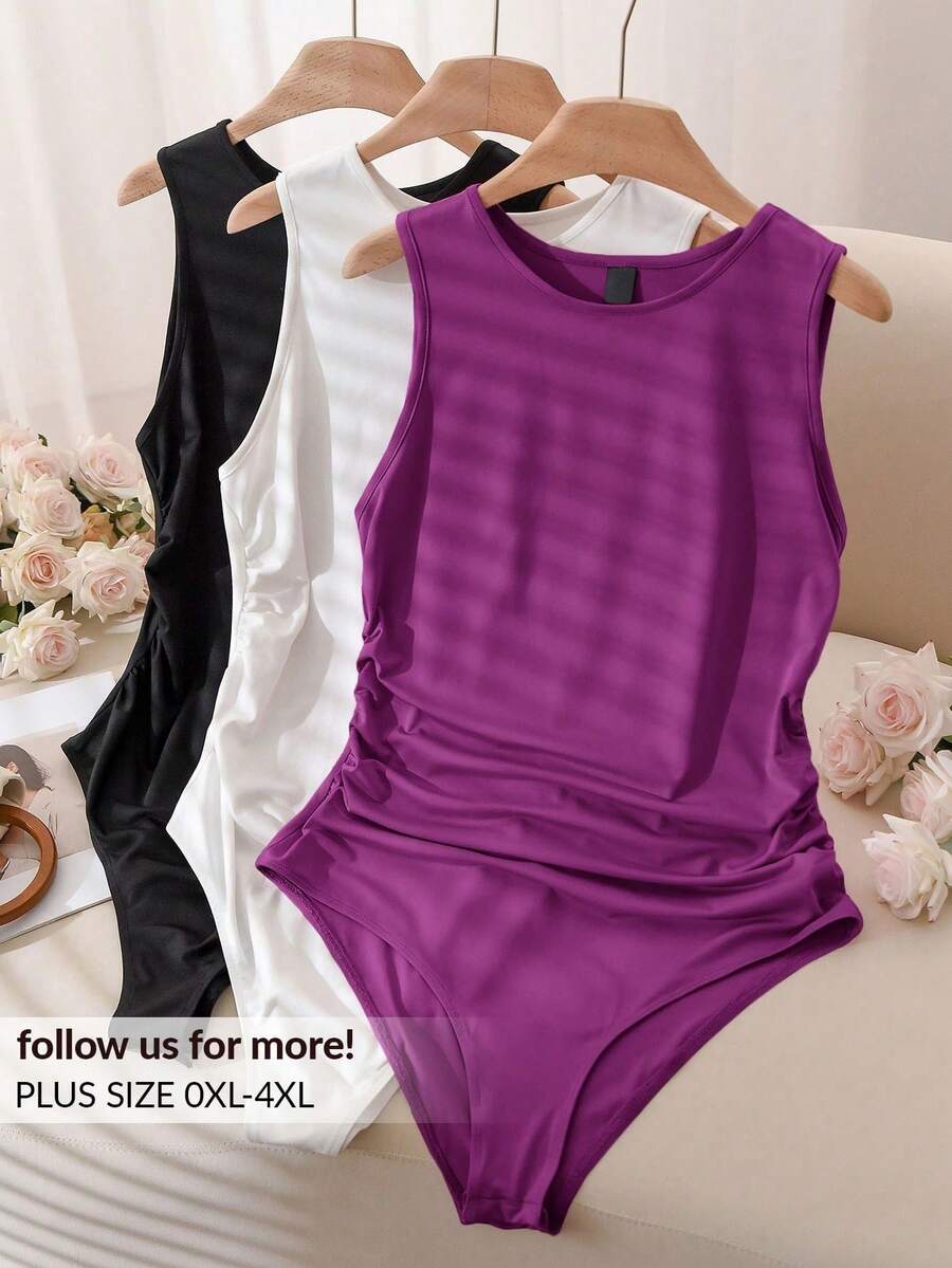 Plus Size Sweater Bodysuits - Purple - View 1