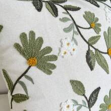 1pc Embroidered Botanical Floral Throw Pillow Cover, Sage Green Daisy Tufted Cushion Case, Boho Farmhouse Decorative Pillowcase For Couch Living Room Home Decor (Without Insert) - Sage Green - View 7