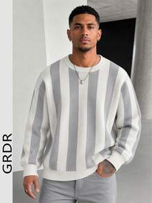 GRDR 1pc Men's Autumn/Winter Casual Colorblock Knit Sweater - White - View 1