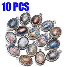 Mixed Image Enamel Our Lady Medal Floral Rosary Centerpiece Jesus Mary Catholic Alloy Crucifix Jewelry Making Charm 19mmx12mm - Multicolor - View 7