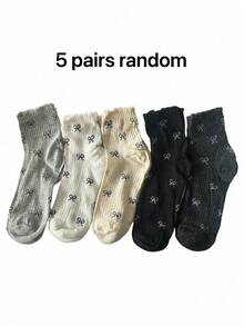 5 Pairs Random Assortment Bowknot Lightweight Short Socks, Soft And Comfortable, Suitable For Daily, Office, Campus, Casual Wear - Multicolor - View 8