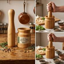 Bamboo Mortar And Pestle Set, Natural Herb Grinder And Spice Crusher, Wooden Herb Grinder, Suitable For Healthy Cooking And Apothecary Use - Brown - View 4