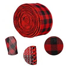 1pc Wired Plaid Ribbon 5CM Wide Christmas Decorative Ribbon Japanese Style Satin Ribbon Christmas Decoration DIY Handmade Wreath Decorative Ribbon - A - View 4