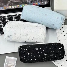 Star Polka Dot INS Minimalist Cute Canvas Pencil Case, Highly Attractive Large Capacity Zipper Student Stationery Storage Bag - Star Pencil Case - View 4