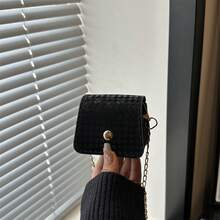 Mini Crocodile Embossed Solid Color Chain Crossbody Bag - Black - View 12