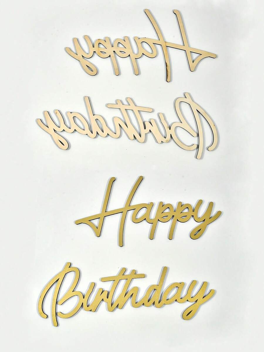 金色 Happy Birthday 草寫木製鏤空裝飾牌,藝術手寫字母木飾品,適用生日背景牆、氣球拱門,可重複使用派對拍照亭背景裝飾,聚會派對活動牆面裝飾配件 - A - 查看 1