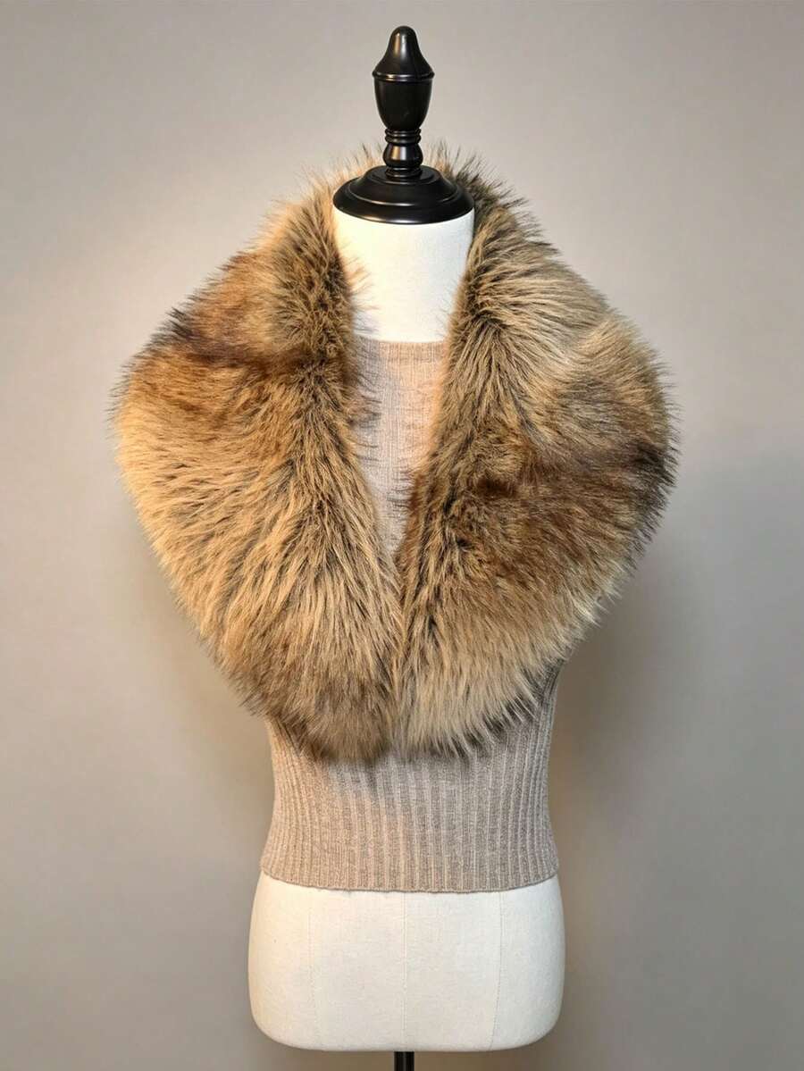 1pc Casual Faux Fur Autumn/Winter Women's Coat With Collar Accessory - Multicolor - View 1