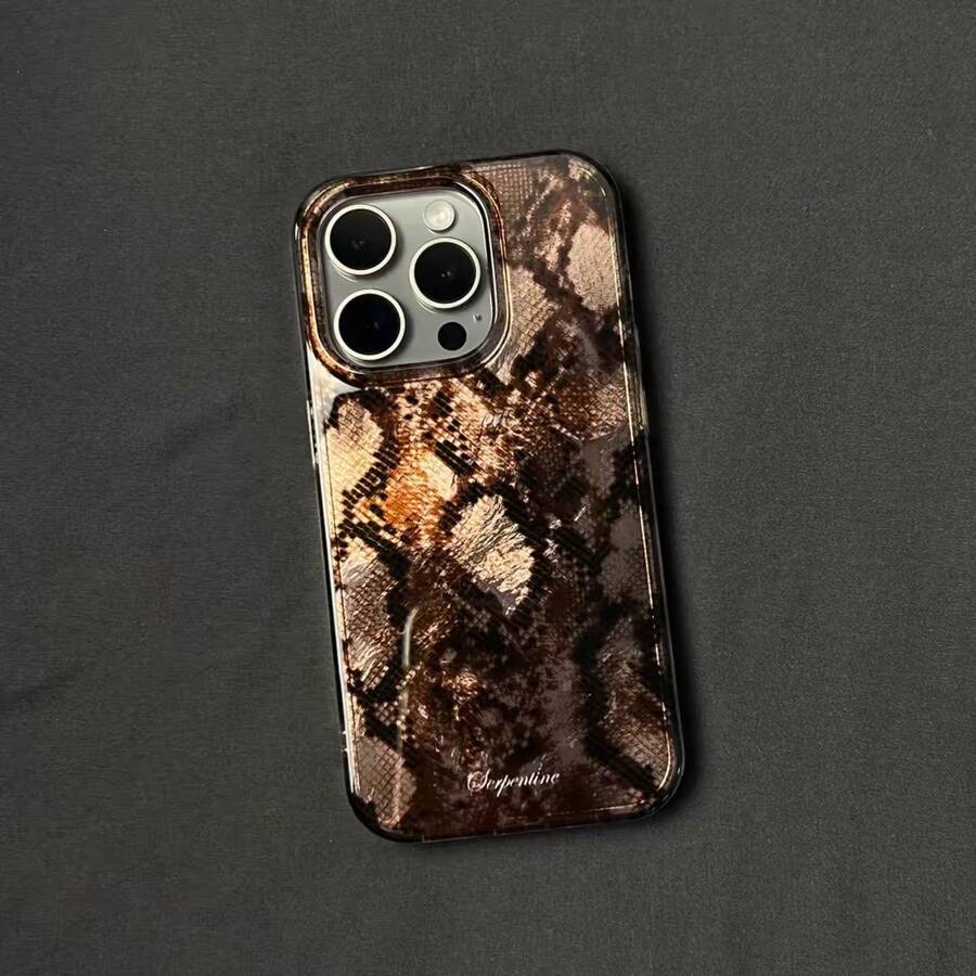 奢華豹紋貝殼紋理手機殼,適用於 iPhone 18 Pro Max 17 Pro 17 Air 17 16 15 14 Plus 13 12 Pro Max 11,時尚防震後蓋 - 棕色 - 查看 1