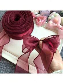 9m/Roll Ribbon Bouquet Gift Packaging Birthday Cake Baking Trim Satin Ribbon Handmade DIY Bow - Red - View 7