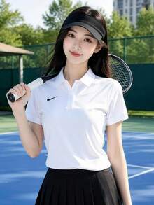 Nike Dri-Fit Women's Polo Shirt, Soft, Moisture-Wicking, Quick-Dry, Breathable Short-Sleeve T-Shirt, White - White - View 1