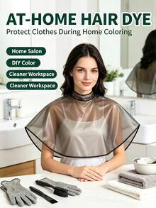 Multi Functional Salon Professional Shawl - Waterproof And Reusable, Made Of PVC Material, Suitable For Shampooing, Dyeing And Styling, Washable Material, Lightweight And Durable, Hair Dye Cap, Home Hairdressing Set, DIY Hair Dye Set,Back To School - A - View 9