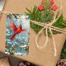 50Pcs Christmas Songbird Gift Hang Tags With Hemp Rope, Winter Red Cardinal Bird Holly Pinecone Xmas Gift Tags, 5 Designs Holiday Paper Gift Labels For Christmas Gift Wrapping, Party Favors, Crafts, Present Decoration - B - View 3