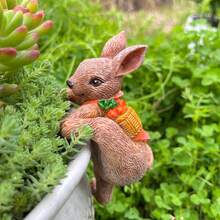 Vintage Rabbit Planter Set - Succulent & Herb Garden Sculpture, Round Artistic Decor - A - View 7