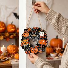 Halloween Wooden Hollow Round Ring Hanging Decoration Pumpkin Spider Web Magic House Holiday Atmosphere Decor - Multicolor - View 3