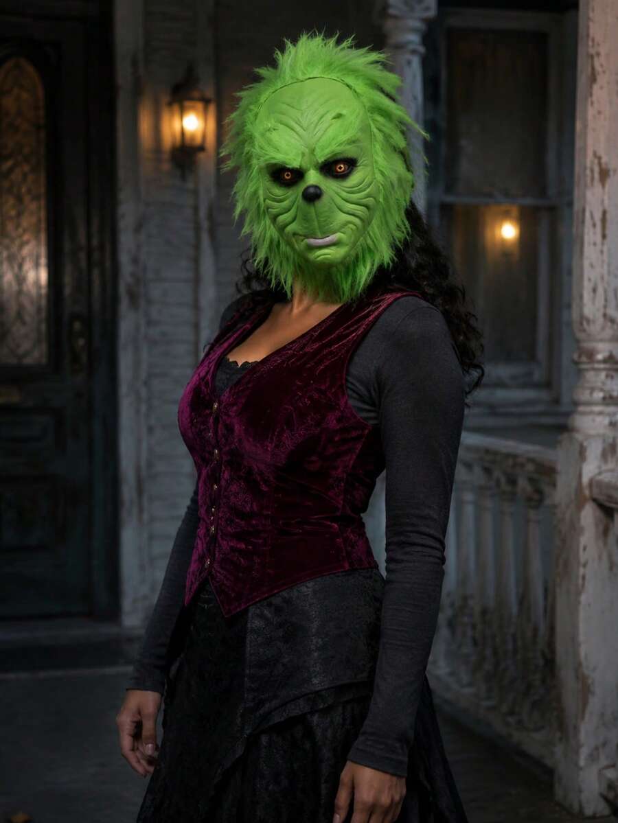 Green Furry Full-Face Monster Mask For Adult Halloween Costume Party Dress-Up - Multiple Styles - View 1