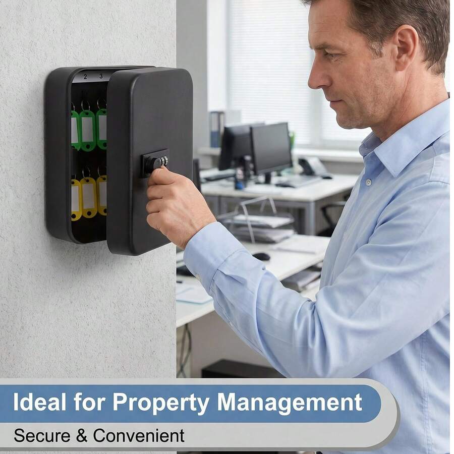 Wall-Mount Key Cabinet With 20 Key Slots, Lockable Key Storage Box, Wall Hanging Key Organizer With Lock, Sturdy Durable Key Holder For Home Hotel Office Business Dorm Entryway, Ideal Mother's Day Father's Day Housewarming Gift, Black - View 1