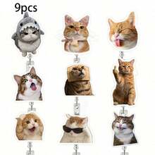 1/9pcs Cat Expression Doctor Nurse Badge Reel Retractable Crocodile Clip ID Holder Easy Pull - Multicolor - View 15