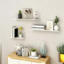 1pc Floating Wall Shelf For Wall Decor, Rustic Style Wooden Wall Shelf For Bedroom, Farmhouse Shelf For Bathroom, Hanging Shelf For Storage, Wall-Mounted Storage Rack, Hanging Flower Stand - White - View 3