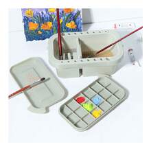 Brush Cleaner, Brush Holder And Storage Box With Palette, Suitable For Acrylic, Watercolor And Water-Based Paints - Grey - View 5