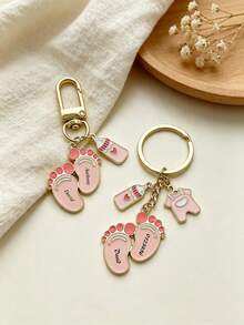 1 Custom Birthday Commemorative Keychain, Baby Footprint Heart Keychain, Engraved With Custom Name And Date, Birthday Or Baby Baptism Party Gift - Multicolor - View 7