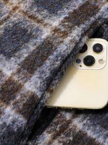 Premium Chic Colorblock Plaid Winter Short Overcoat Patchwork Top Elegant Travel Casual Vacation - Dark Grey - View 5