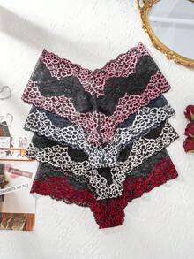 4pcs/Pack Plus Size Women's Sexy Lace Two-Tone Patchwork Comfortable Breathable Boxer Briefs - Multicolor - View 3