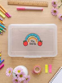 1pc Personalized Custom Name Clear Plastic Pencil Box, Cute Cartoon Print Stationery Storage Case, Stackable Transparent Pen Organizer, Back To School Gift For School Supplies - Multicolor - View 8