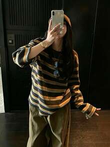 Women's New Striped Long Sleeve Mid-Length Crew Neck Sweater, Spring/Autumn - Grey - View 5