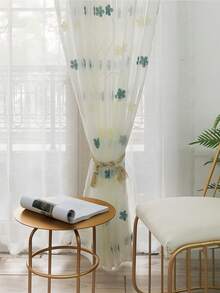 1pc White French Modern Country Style Blue Small Phoenix Tail Flower Embroidery Sheer Curtain, Translucent, Easy To Hang, No Track/Rod Included, Suitable For Living Room, Bedroom, Balcony, Office Home Decor, All Seasons - White - View 7