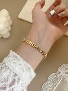 1件金色與粉色石英手錶，創意花朵設計，散發青春優雅魅力，適合日常穿戴與派對 - 金色 - 查看 6