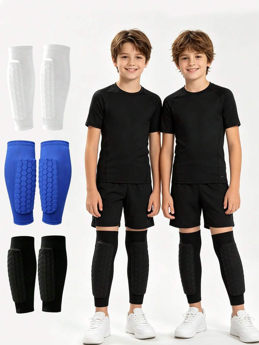 1 Pair/3 Pairs Professional Kids Sports Shin Guards, Honeycomb Anti-Collision Design, Professional Football Shin Guard Equipment - Multicolor - View 1
