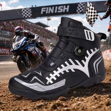 Men's Casual Motorcycle Boots, Suitable For Racing And Combat, Fashionable Motorcycle Shoes, Riding Shoes, With Rotating Buckle, PU Material Motorcycle Shoes - Black Silver - View 7