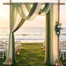 3/6pcs Wedding Arch Decor Fabric, Long Solid Color Semi-Transparent Curtain Tapestry, White Light Green Dark Green, Wedding Decoration, Room Decor, Birthday Party, Bridal Shower, Outdoor Decor - White and Green Outfit - View 3
