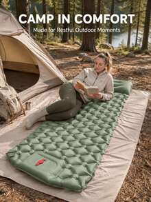 Single Person Camping Inflatable Sleeping Pad With Pillow, Built-In Foot Pump, 40D Nylon TPU Material, Suitable For Tent, Backpacking, Napping, Inflatable Mattress, Camping Essentials, Outdoor Inflatable Camping Bed - Multicolor - View 8