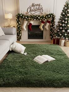 1pc Fluffy Rug, Soft And Skin-Friendly, 0.32inch Sponge Layer, Christmas Decoration, Soft And Plush, Home Decor, Room Decor, Home Supplies, Autumn Decoration, Autumn Home Decor, Door Mat, Living Room Rug, Kitchen Mat, Bedroom Decor, Bathroom Mat, Party Decoration, Gift - Dark Green - View 6