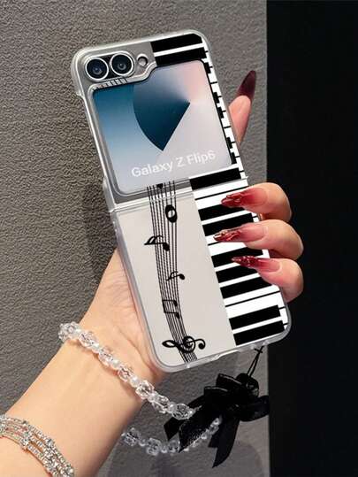 1PC Fashion Matte PC Material Simple And Cute Piano Note Element Foldable Phone Case, Paired With A Matching Color Bracelet, For Protection And Impact Resistance. Compatible With: SamsungGalaxy Z Flip 3/Z Flip 4/Z Flip 5/Z Flip 6/ZFlip 7/Z Flip 8/ Razr 60/ Razr 50/ Razr 70/Galaxy Z Flip7 FE/ IPhoneUltra