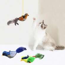 1/2/3 Pcs Cat Toys - Realistic Chirping Birds, Self-Amusement To Relieve Boredom, Interactive Cat Toy, Hanging Squeaky Simulation Bird Plush Toy, With Artificial Feathers, Kitten Chirping Bird Toy, Feather Color And Length May Vary - Multicolor - View 7