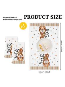2Pcs Fall Is In The Air Gnome Pumpkin Kitchen Towel Set, Plaid Hat Gnome Floral Maple Leaf Farmhouse Fall Thanksgiving Dish Hand Towels - White - View 2