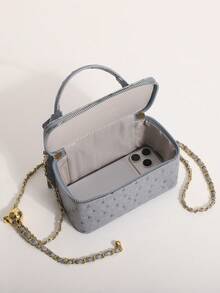 1pc Light Gray Tie-Dye Polka Dot Handheld Box Bag Zipper Small Square Bag Chain Crossbody Shoulder Bag Suitable For Shopping, Dating, Afternoon Tea - Grey - View 9