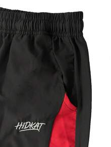 Hidkat 女款春夏/秋冬長褲，休閒運動褲，抽繩腰頭，寬鬆版型，刺繡對比色，美式復古街頭風 - 黑色 - 查看 5