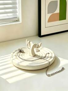 1pc Wabi-Sabi Ceramic Jewelry Tray, Ring, Earring, Necklace, Lipstick Holder, Hanging Design, Desktop Decor - Multicolor - View 6