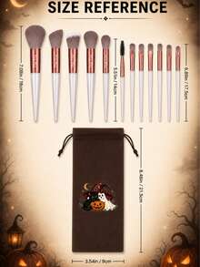 FSJF FIX 12-Piece Makeup Brush Set With Halloween Drawstring Storage Pouch, White Handle Rose Gold Tone Face And Eye Brushes For Foundation, Powder, Blush, Eyeshadow, Brows, Daily Beauty Routines, Party Looks, Travel And Makeup Organization - Multicolor - View 7