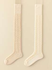 1/2 Pairs Women's Over-The-Knee Socks With Cable Knit Embossed Pattern Design, Wool Blend Thigh-High Socks, Fashionable Versatile High Socks For Autumn/Winter Daily Wear - Multicolor - View 18