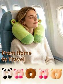 U-Shaped Pillow, Cute Cartoon Animal Pattern, Memory Foam Neck Support, Soft And Comfortable Travel Pillow Accessory, Suitable For Home, Airplane Or Car Use - A - View 2