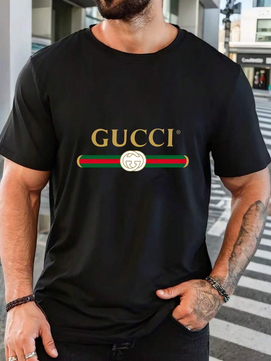 Men's Pure Cotton Short-Sleeved T-Shirt Casual Summer Regular Fit Breathable Daily Wear Comfortable Basic Tee - 黑色 - 查看 1