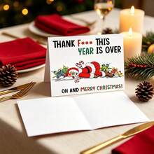 1pc Funny Christmas Card, "Thanks For The Year Ending" Cartoon Santa Claus Folded Christmas Card With Envelope, Blank Handwritten Greeting Card, Christmas Gift Card For Friends And Colleagues - View 3