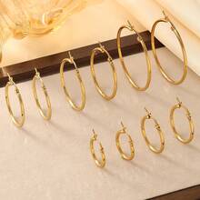 5 Pasang/Set Anting-Anting Unisex Stainless Steel, Set Perhiasan Tindik Telinga, Warna Baja & Warna Emas (2.0*10/15/20/25/30MM) - Anting-anting dengan diameter kawat 2,0 mm - View 2