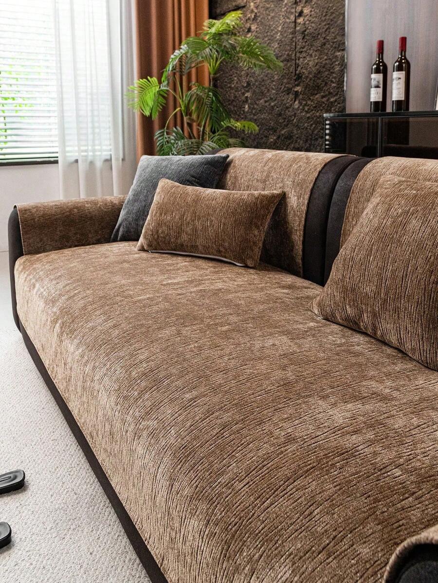 1 buah Bantal Sofa Chenille Warna Polos, Sarung Sofa Gaya Minimalis Chic, Pelindung Sofa Anti Selip dan Anti Goresan Kucing, Dekorasi Rumah Cocok Untuk Sofa 1/2/3/4 Dudukan, Sepanjang Musim - Coklat - View 1
