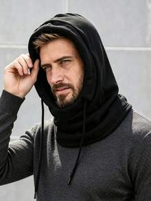 1pc Men Fleece Winter Balaclava Hat,Wind Resistant Drawstring Neck Hood,Thermal Face Neck Cover For Riding Hiking Outdoor, Warm Winter Accessory - Multicolor - View 1